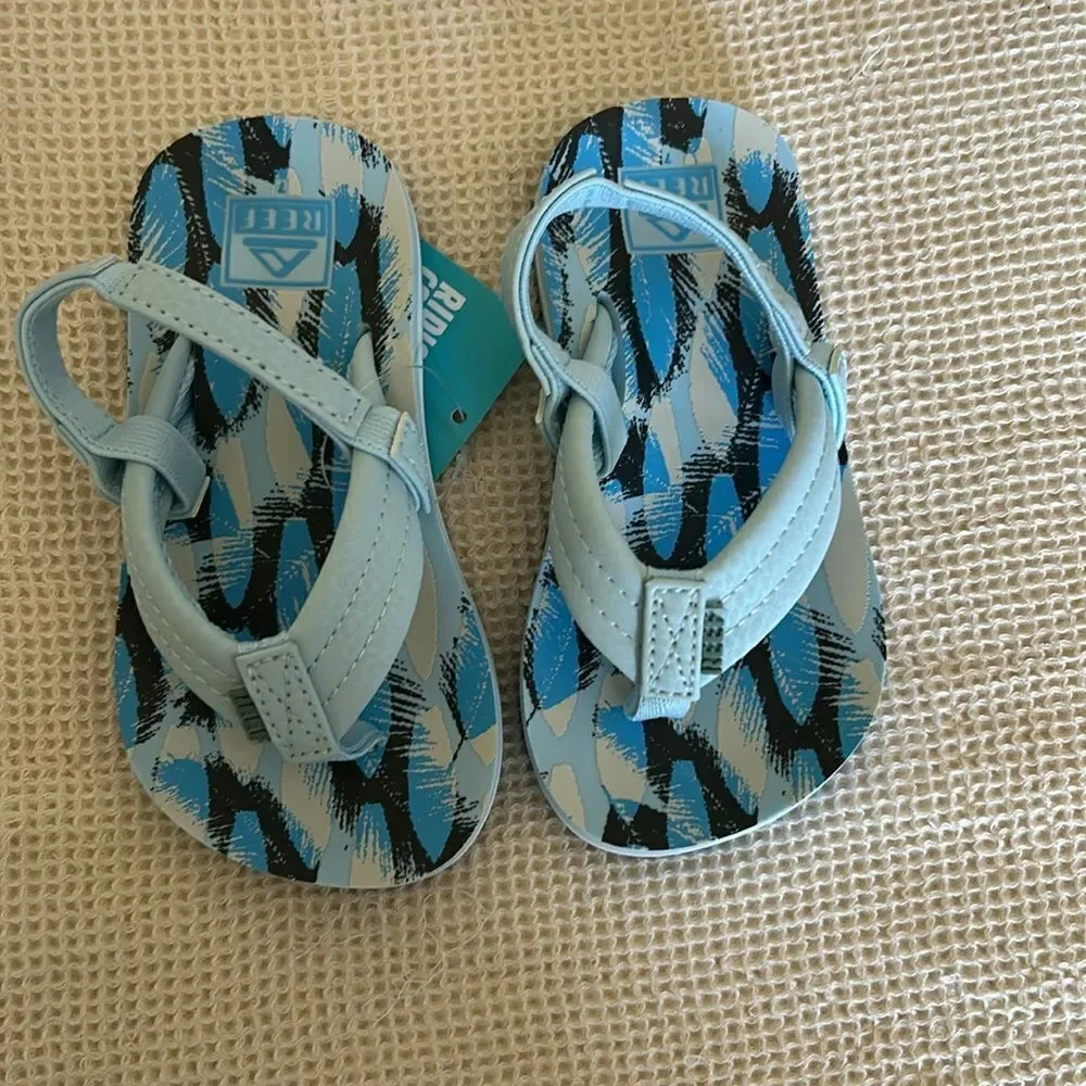 REEF Little Ahi Kids Sandals, Surf Palms, Size Kids 7, NWT